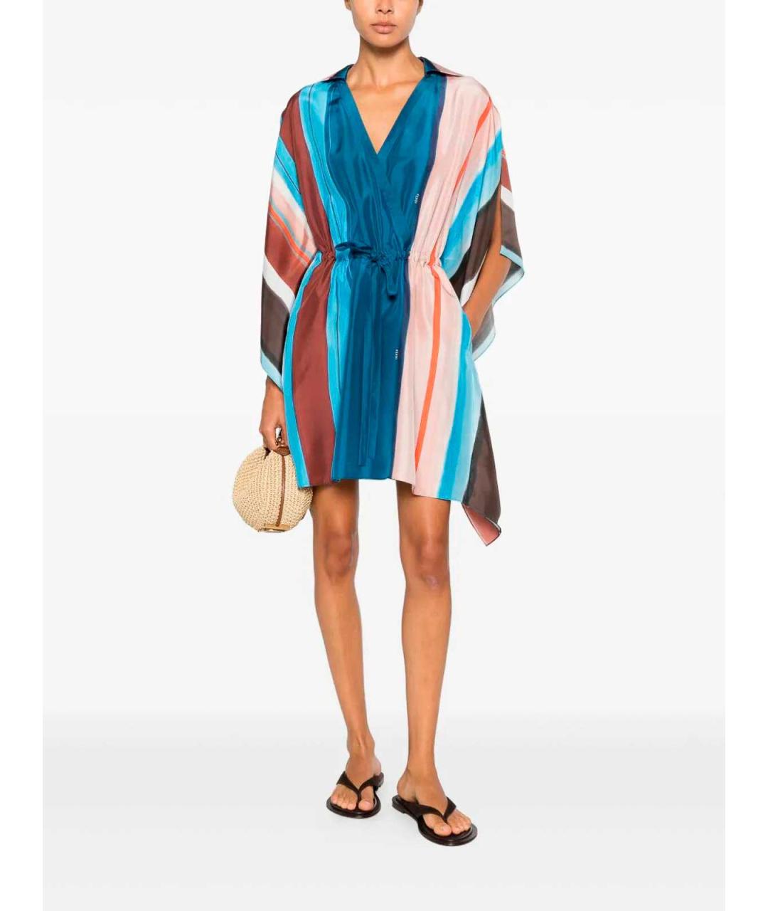 FENDI Мульти шелковое повседневное платье, фото 2