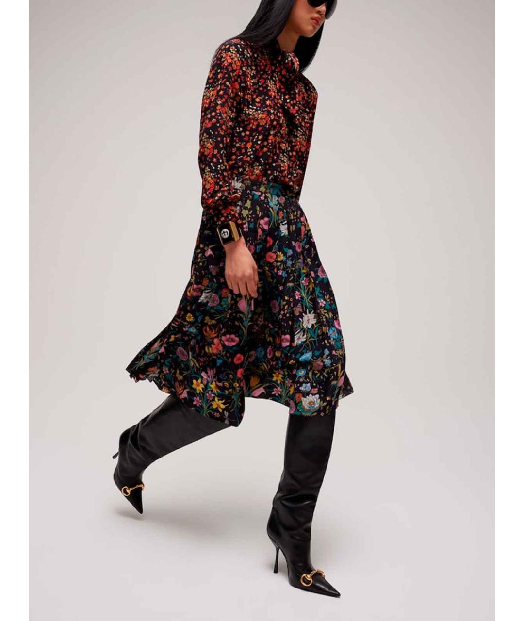 GUCCI Мульти шелковая юбка миди, фото 2