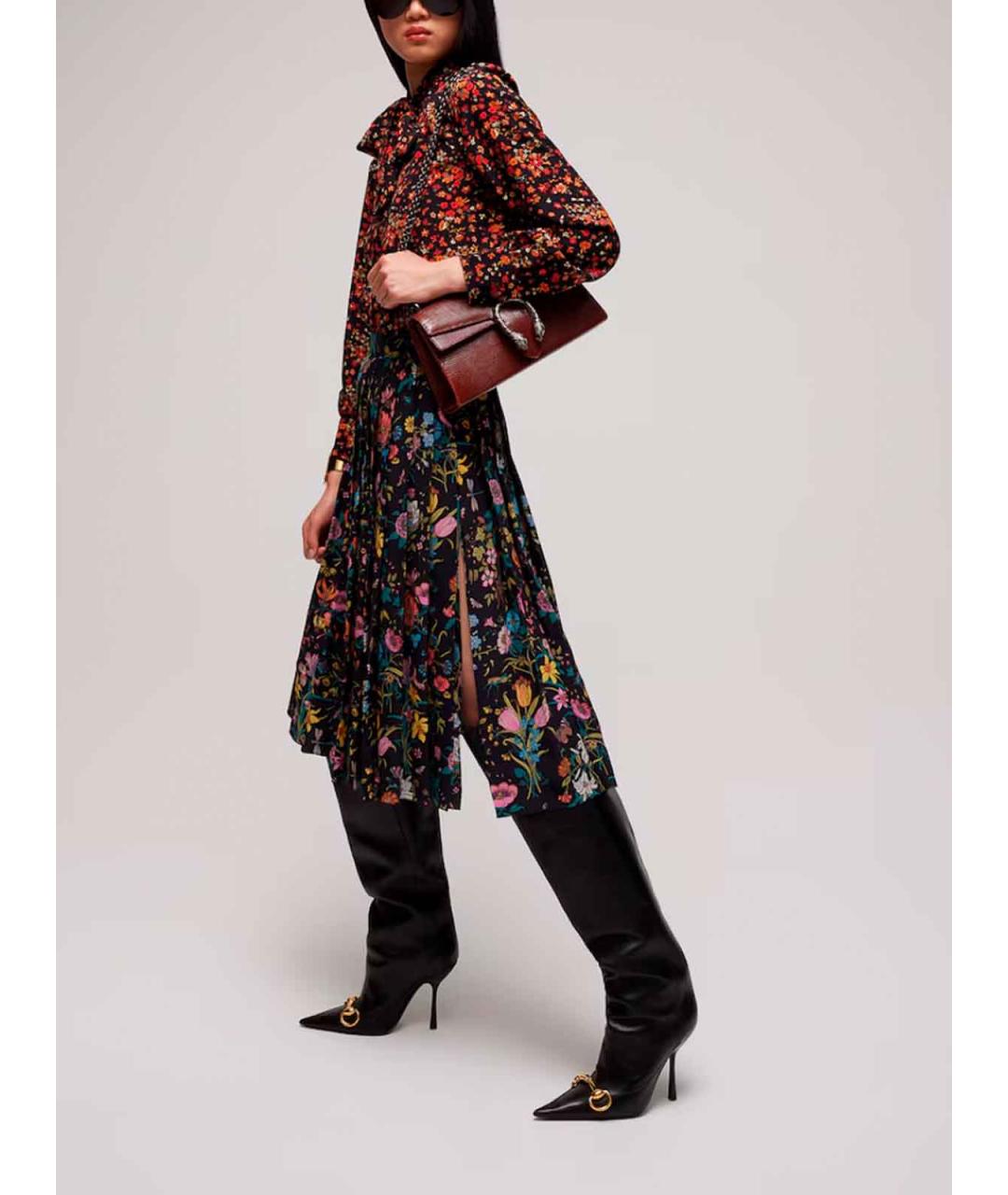GUCCI Мульти шелковая юбка миди, фото 4