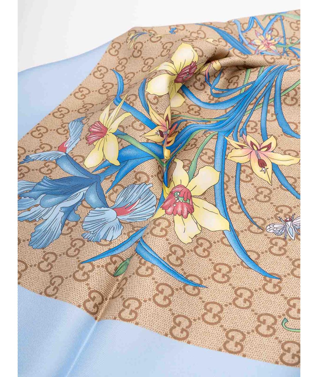 GUCCI Синий шелковый платок, фото 5