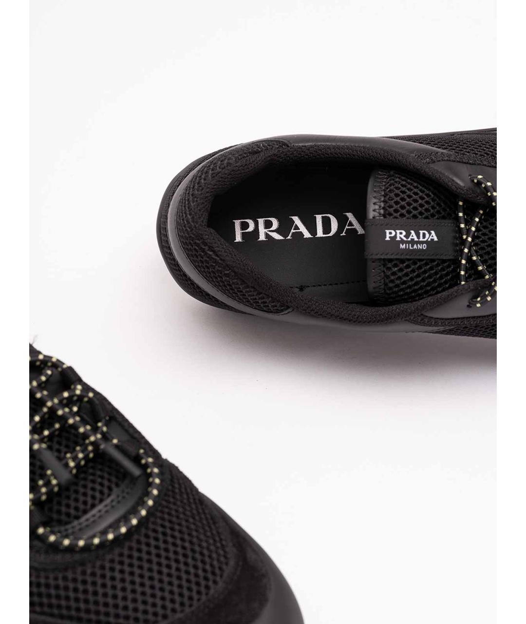 PRADA Черные кожаные низкие кроссовки / кеды, фото 6