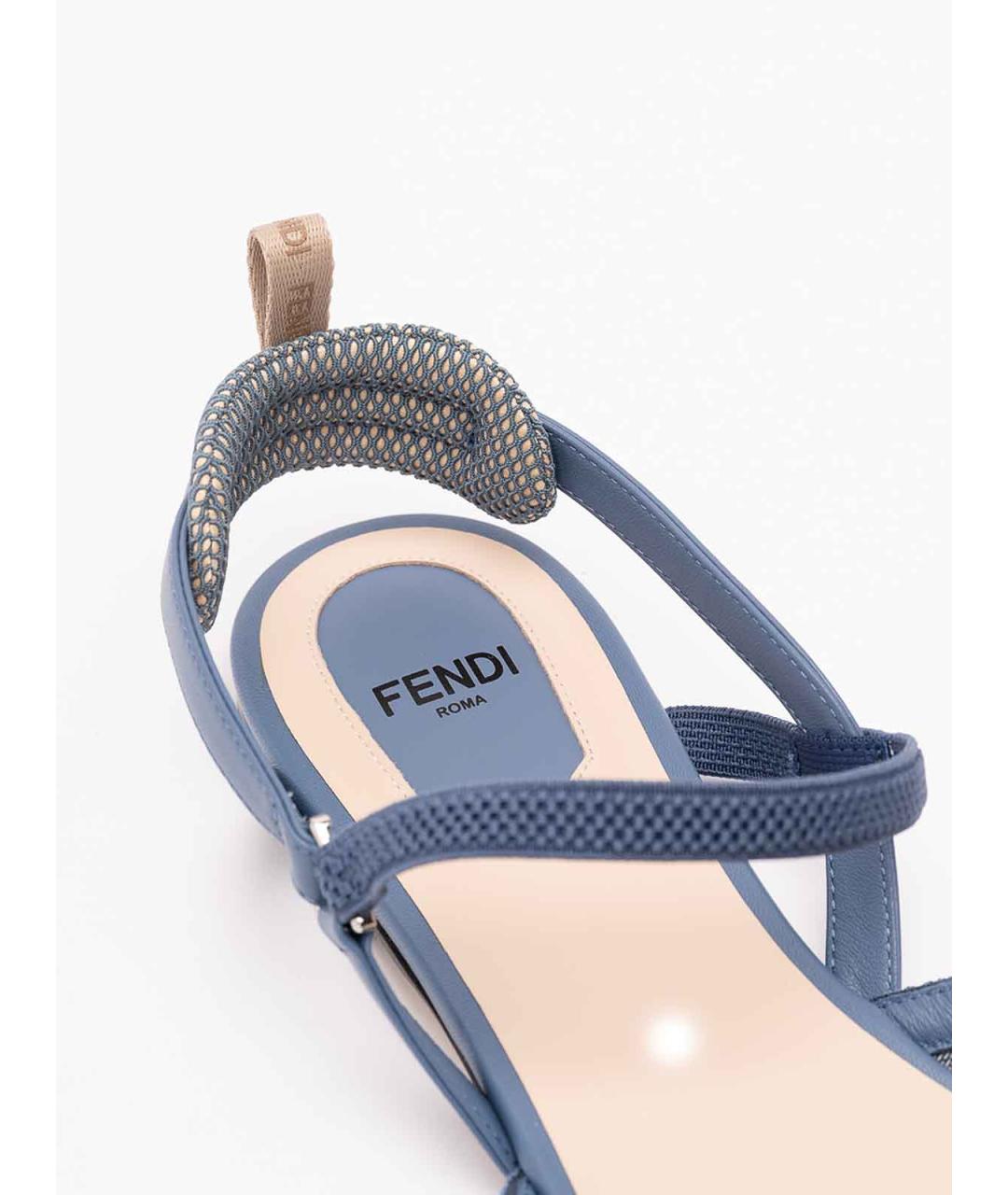 FENDI Голубые текстильные босоножки, фото 6
