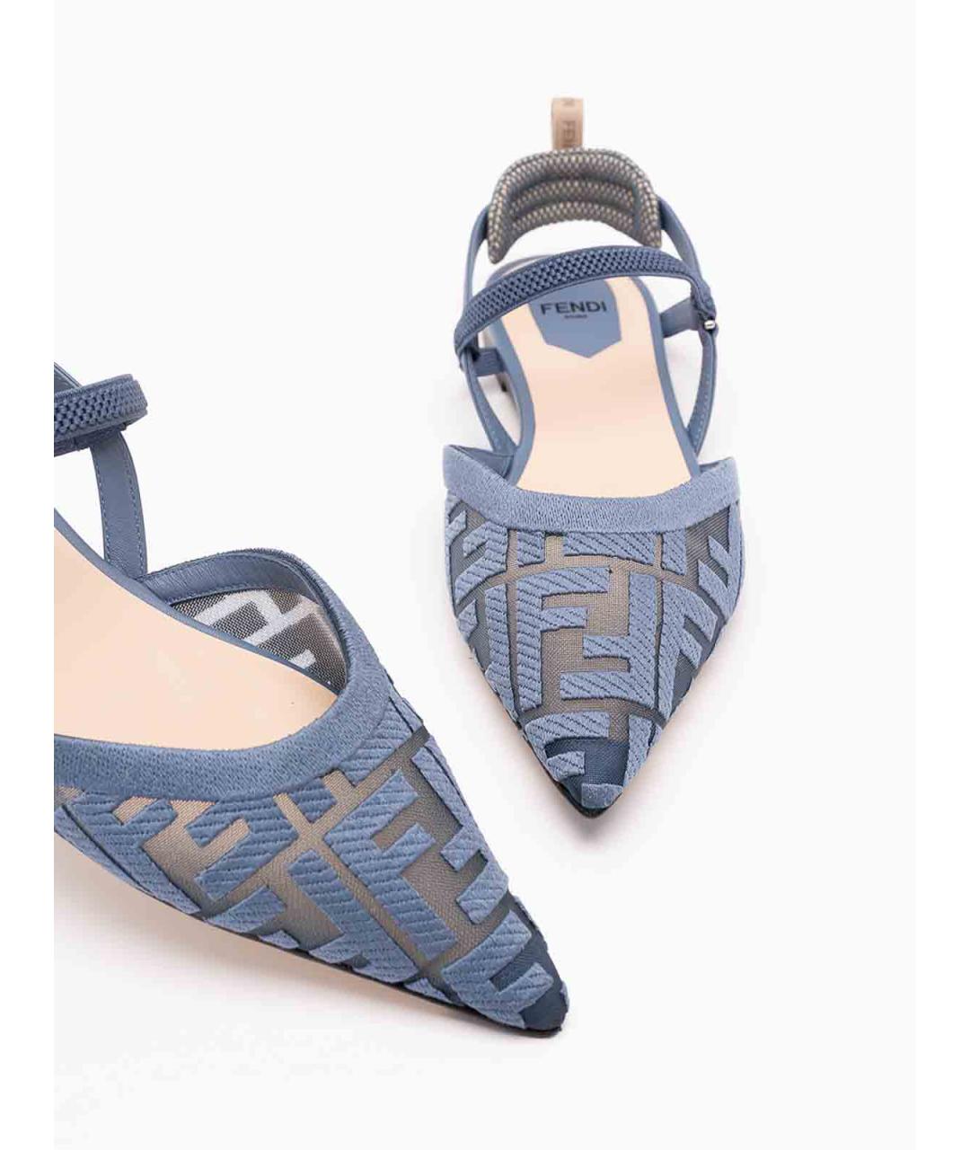 FENDI Голубые текстильные босоножки, фото 5
