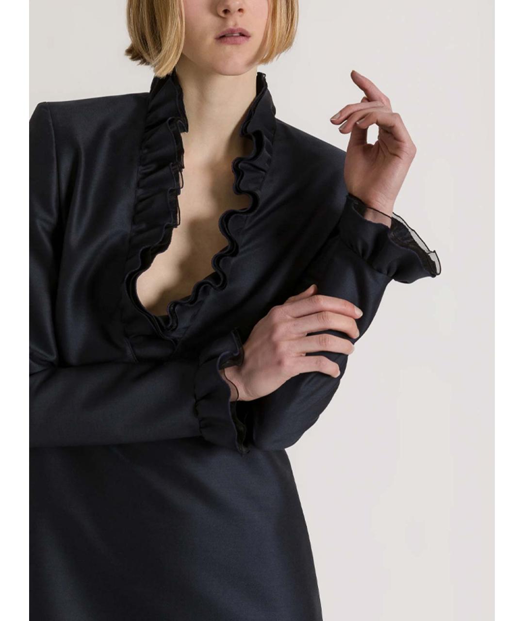 ALBERTA FERRETTI Синее шерстяное повседневное платье, фото 4