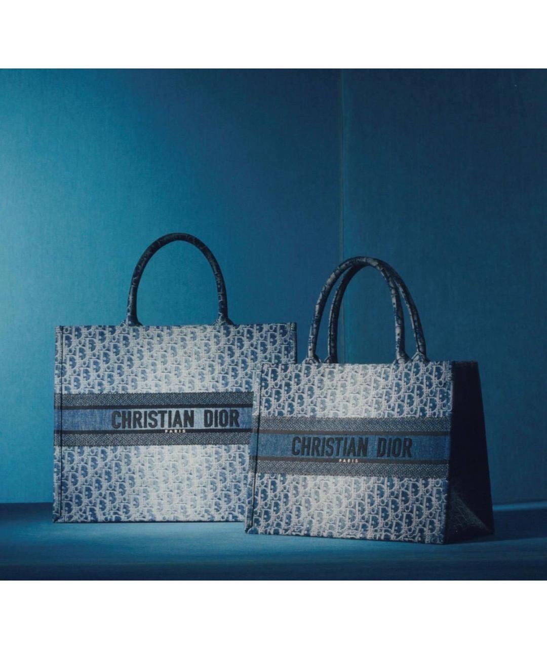 CHRISTIAN DIOR Темно-синяя жаккардовая сумка тоут, фото 2