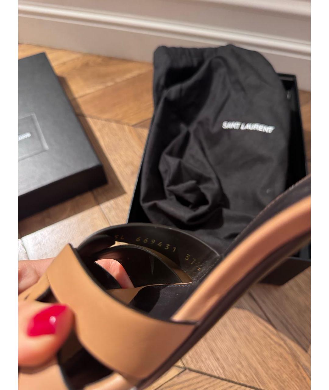 SAINT LAURENT Оранжевые кожаные мюли, фото 8