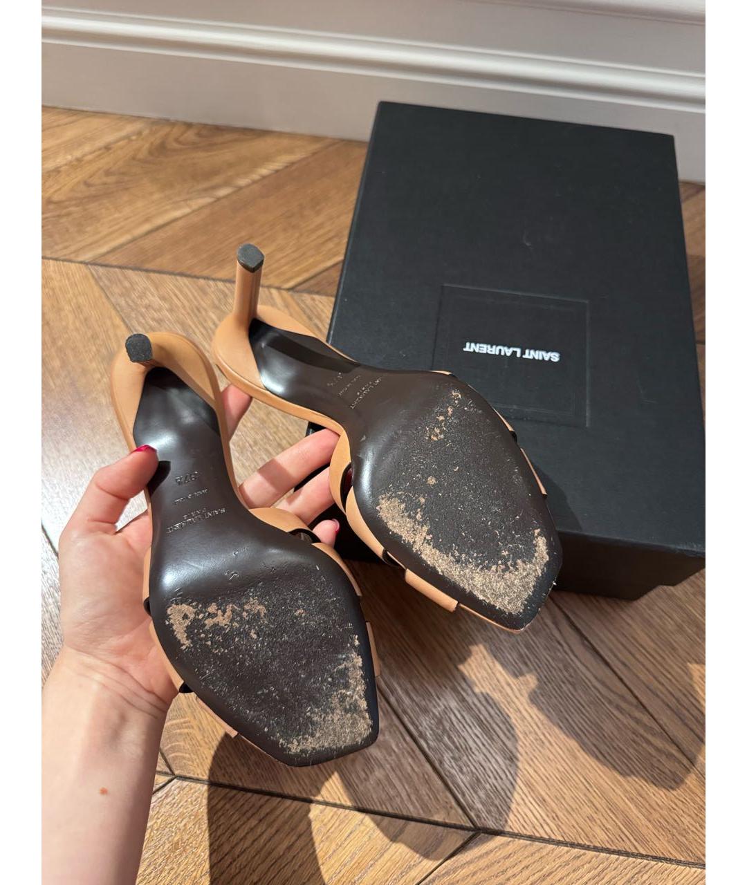 SAINT LAURENT Оранжевые кожаные мюли, фото 7