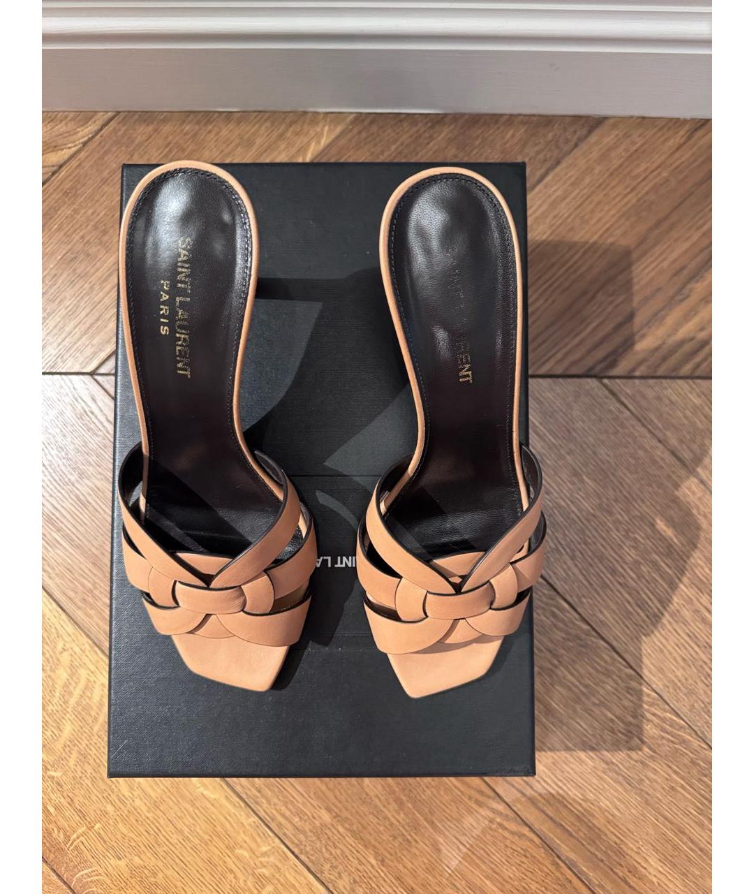 SAINT LAURENT Оранжевые кожаные мюли, фото 3