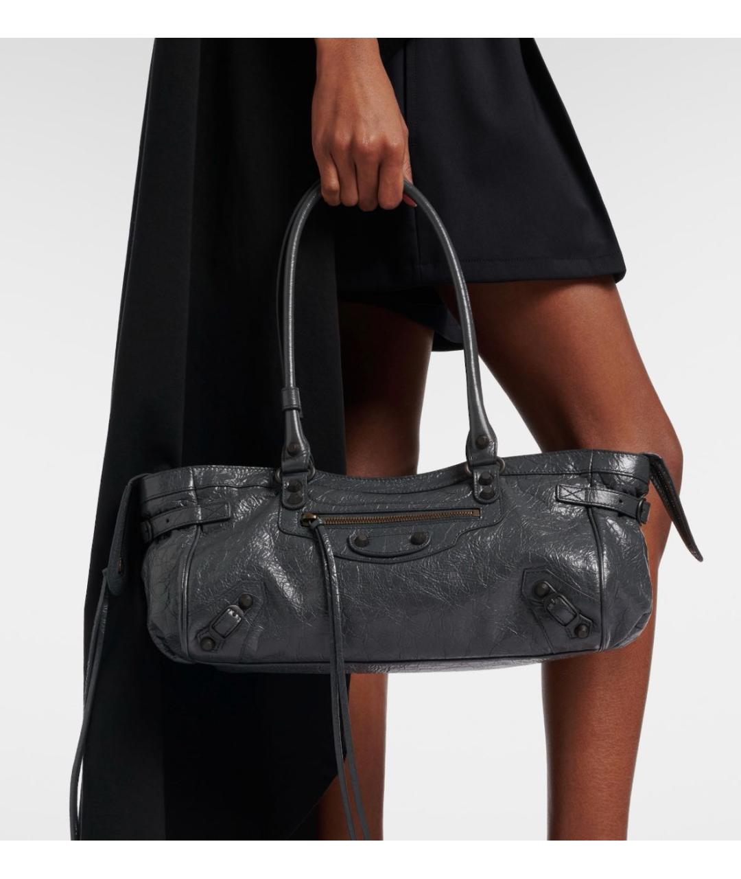 BALENCIAGA Антрацитовая кожаная сумка через плечо, фото 6