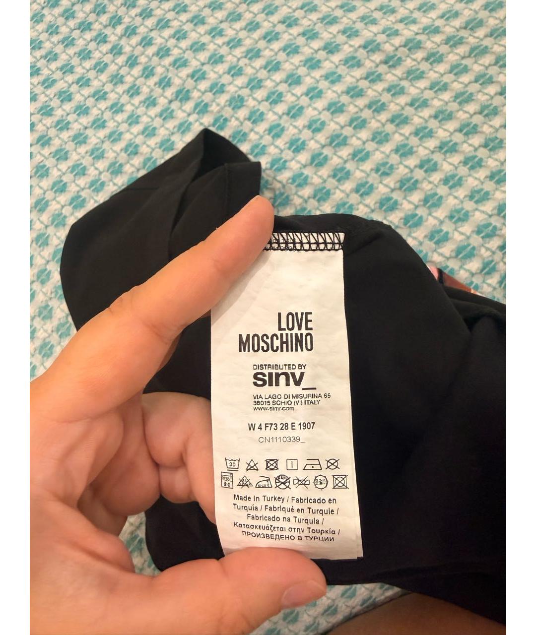 LOVE MOSCHINO Черная хлопко-эластановая футболка, фото 4