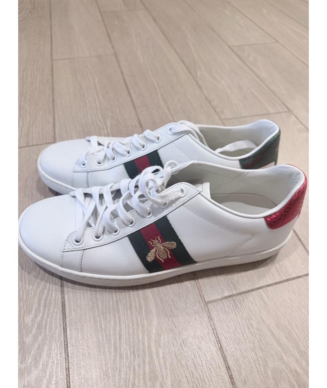 GUCCI Белые кожаные кеды, фото 5