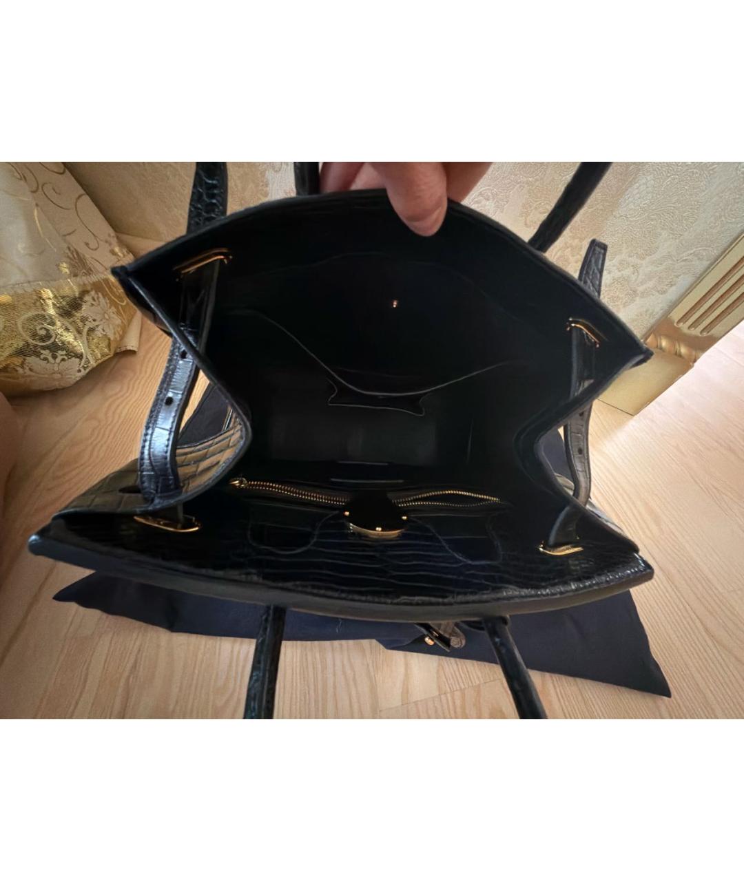 RALPH LAUREN Черная сумка с короткими ручками из экзотической кожи, фото 4