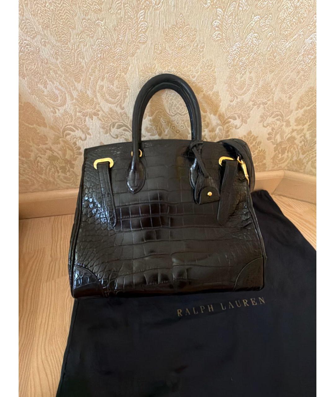 RALPH LAUREN Черная сумка с короткими ручками из экзотической кожи, фото 3