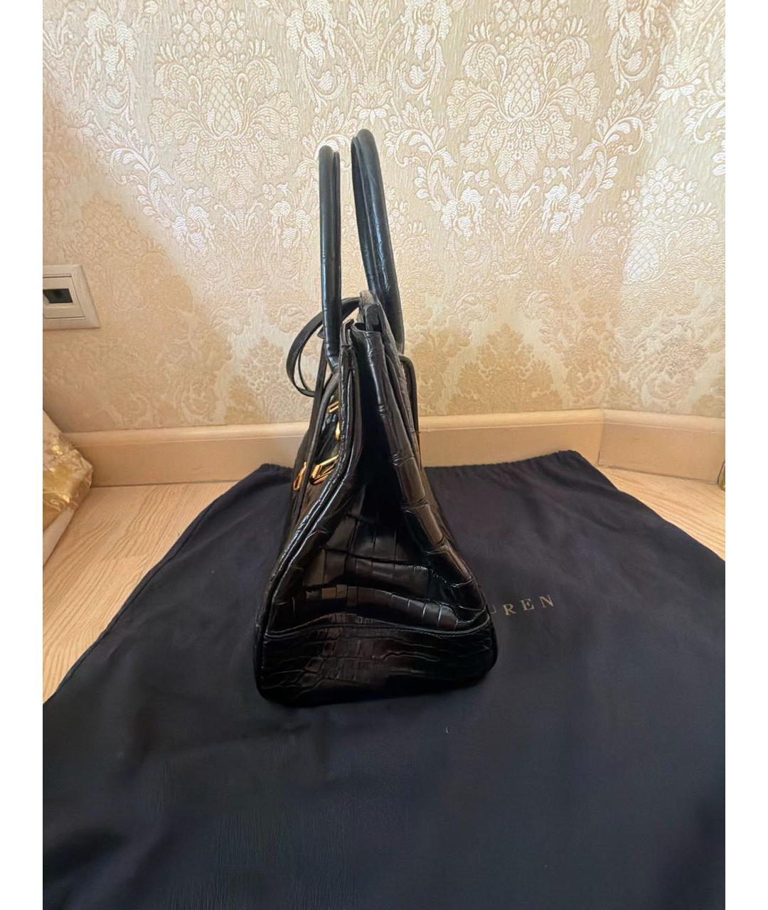 RALPH LAUREN Черная сумка с короткими ручками из экзотической кожи, фото 2