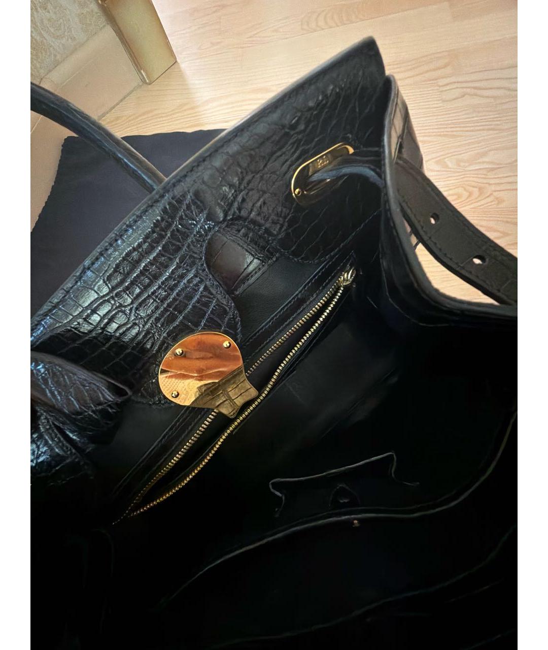RALPH LAUREN Черная сумка с короткими ручками из экзотической кожи, фото 6
