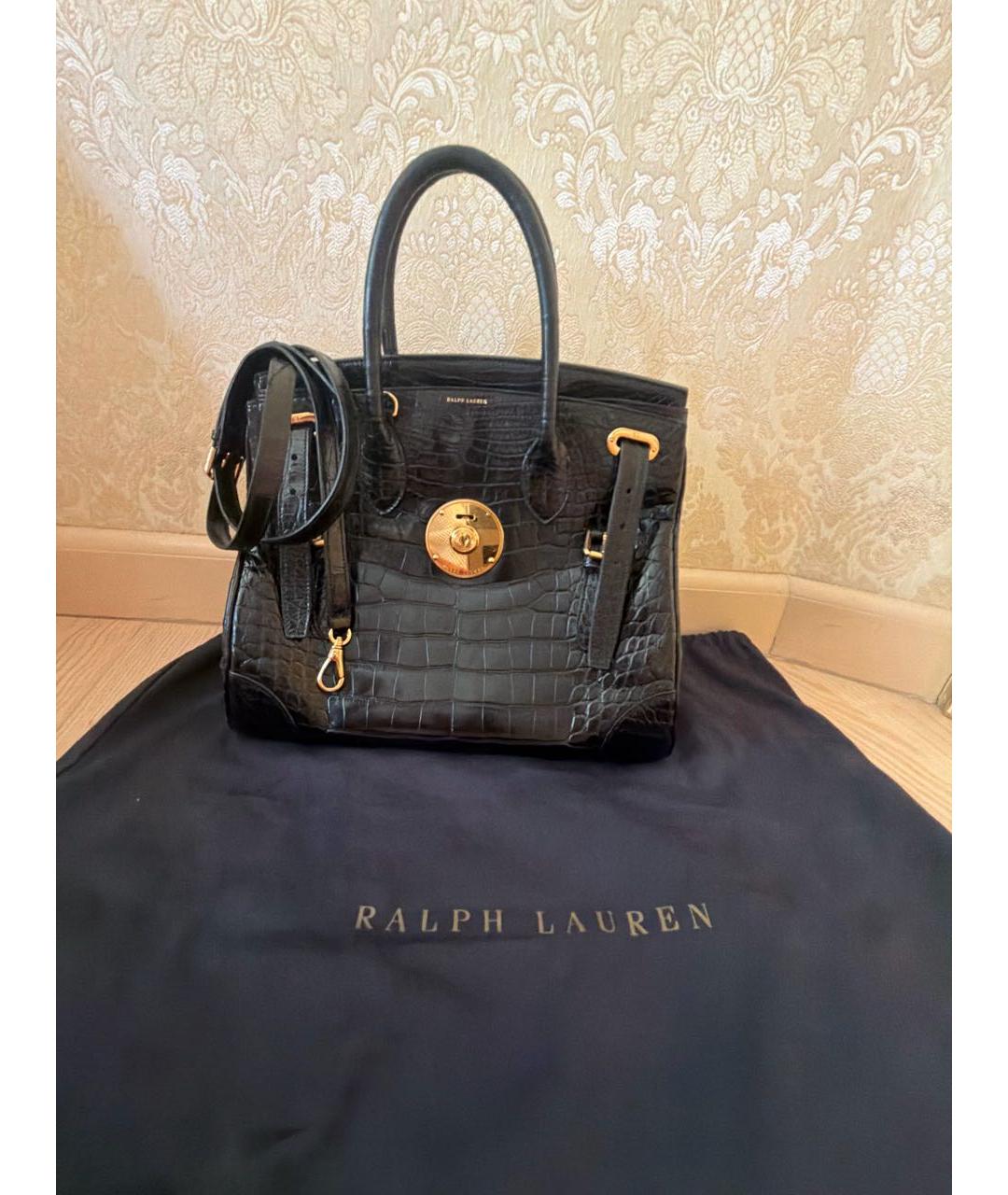 RALPH LAUREN Черная сумка с короткими ручками из экзотической кожи, фото 9