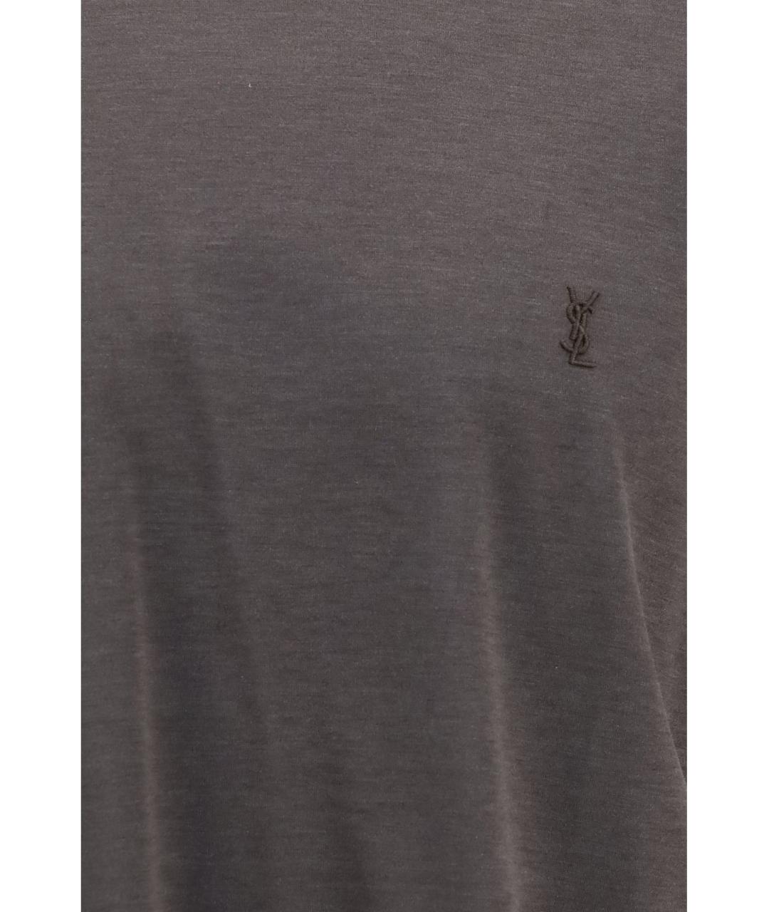 SAINT LAURENT Коричневая шелковая футболка, фото 3