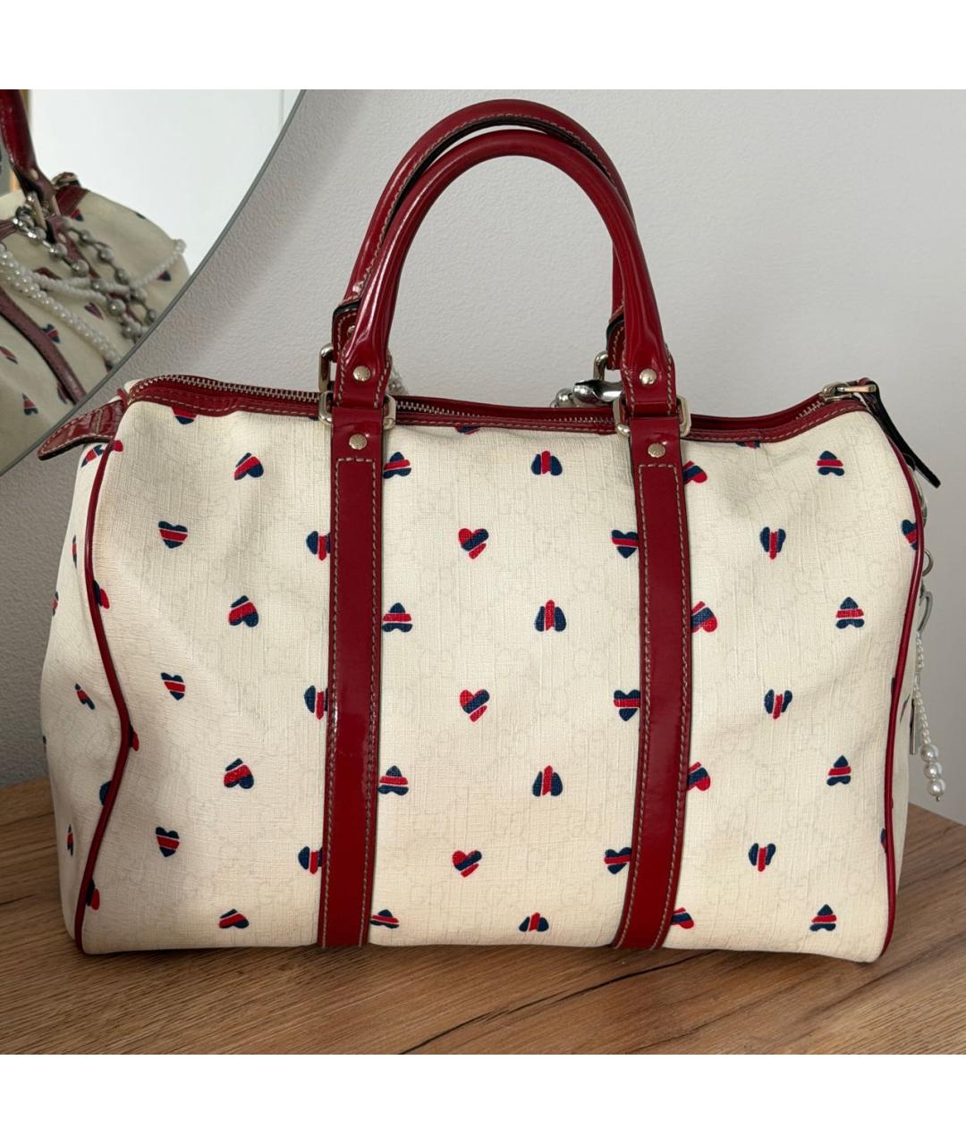 GUCCI Белая канва сумка с короткими ручками, фото 3