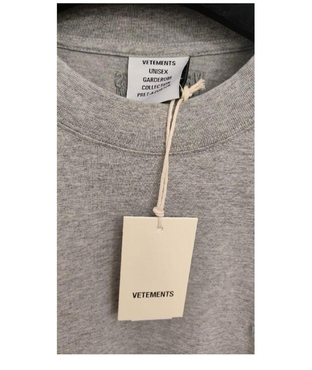 VETEMENTS Серая хлопковая футболка, фото 3