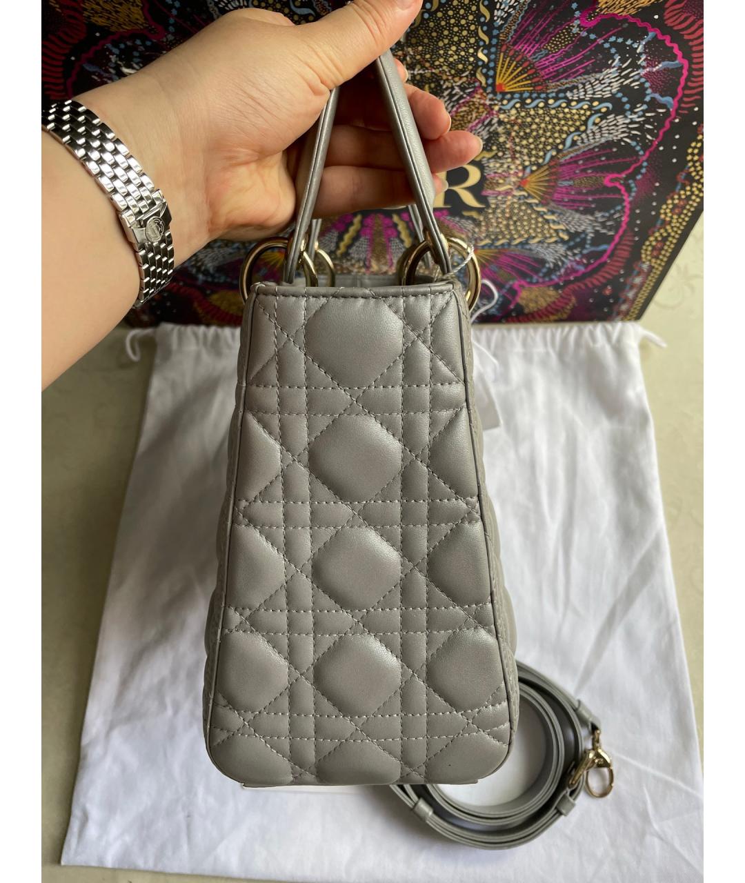 CHRISTIAN DIOR Серая кожаная сумка с короткими ручками, фото 5