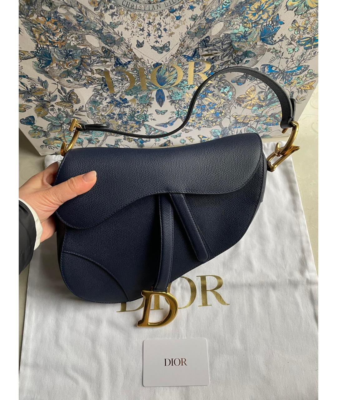 CHRISTIAN DIOR Темно-синяя кожаная сумка с короткими ручками, фото 7