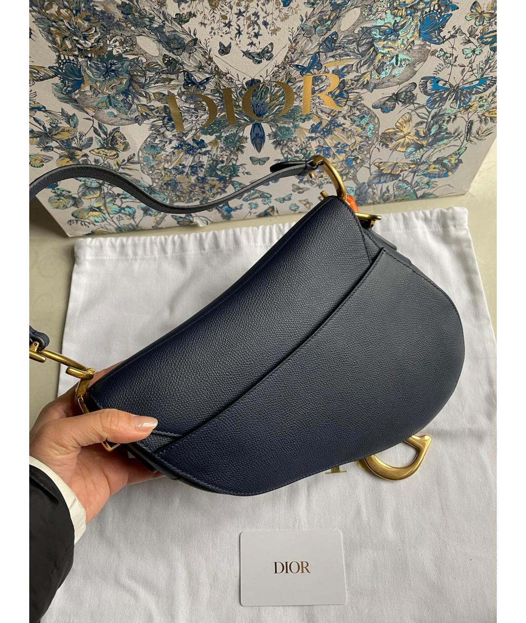 CHRISTIAN DIOR Темно-синяя кожаная сумка с короткими ручками, фото 3