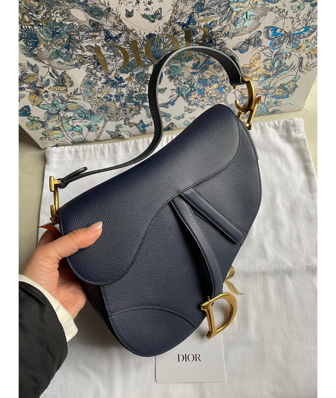 CHRISTIAN DIOR Темно-синяя кожаная сумка с короткими ручками, фото 2