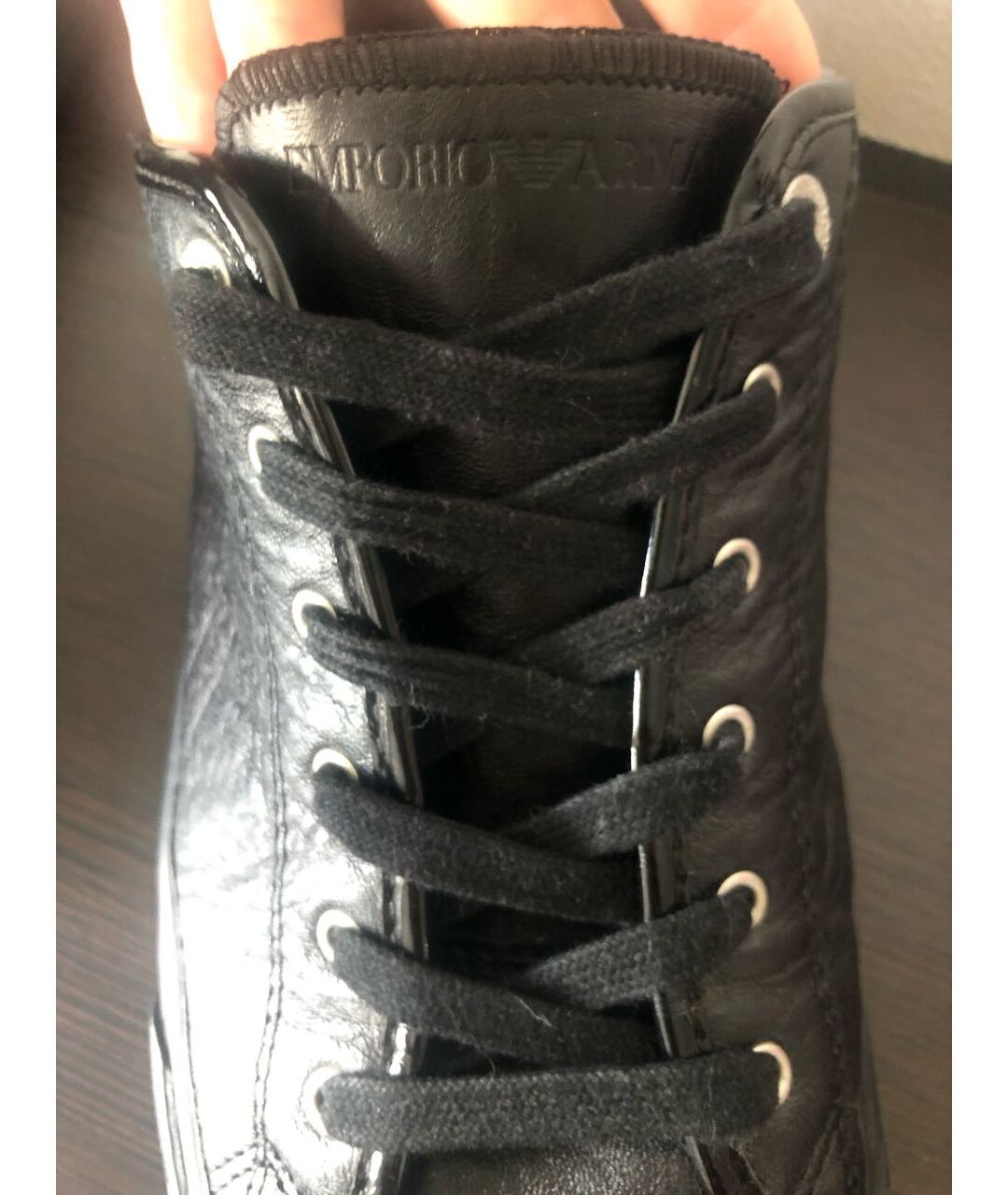EMPORIO ARMANI Черные кожаные низкие кроссовки / кеды, фото 6