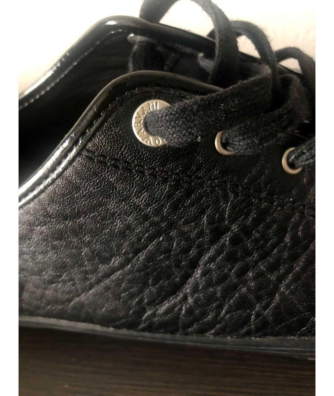 EMPORIO ARMANI Черные кожаные низкие кроссовки / кеды, фото 5