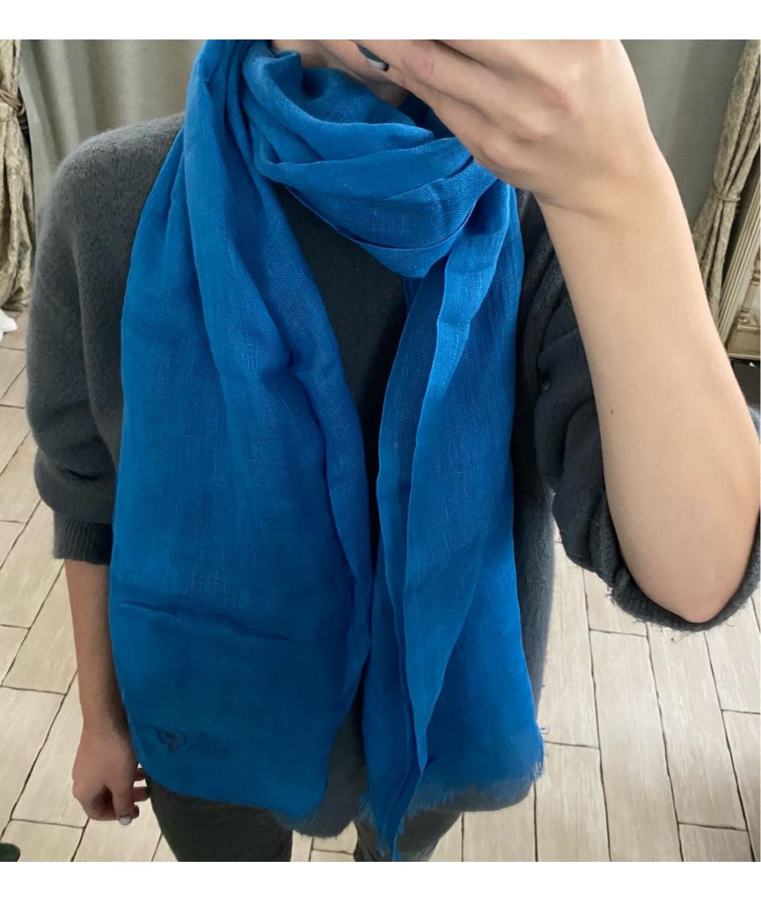 ETRO Синий льняной шарф, фото 2