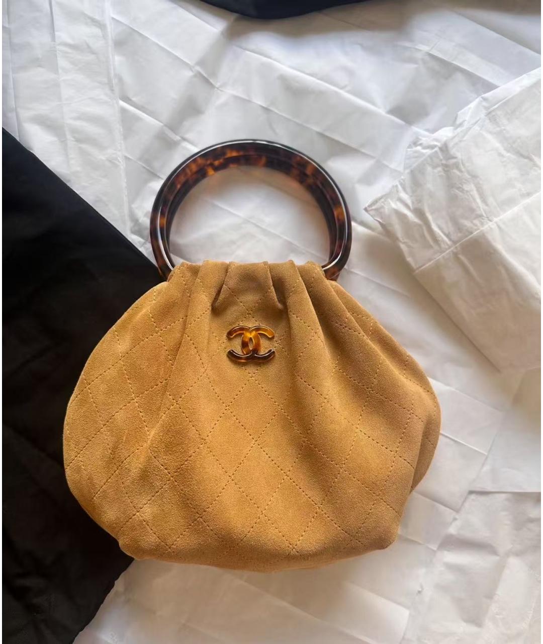 CHANEL Коричневая замшевая сумка с короткими ручками, фото 5
