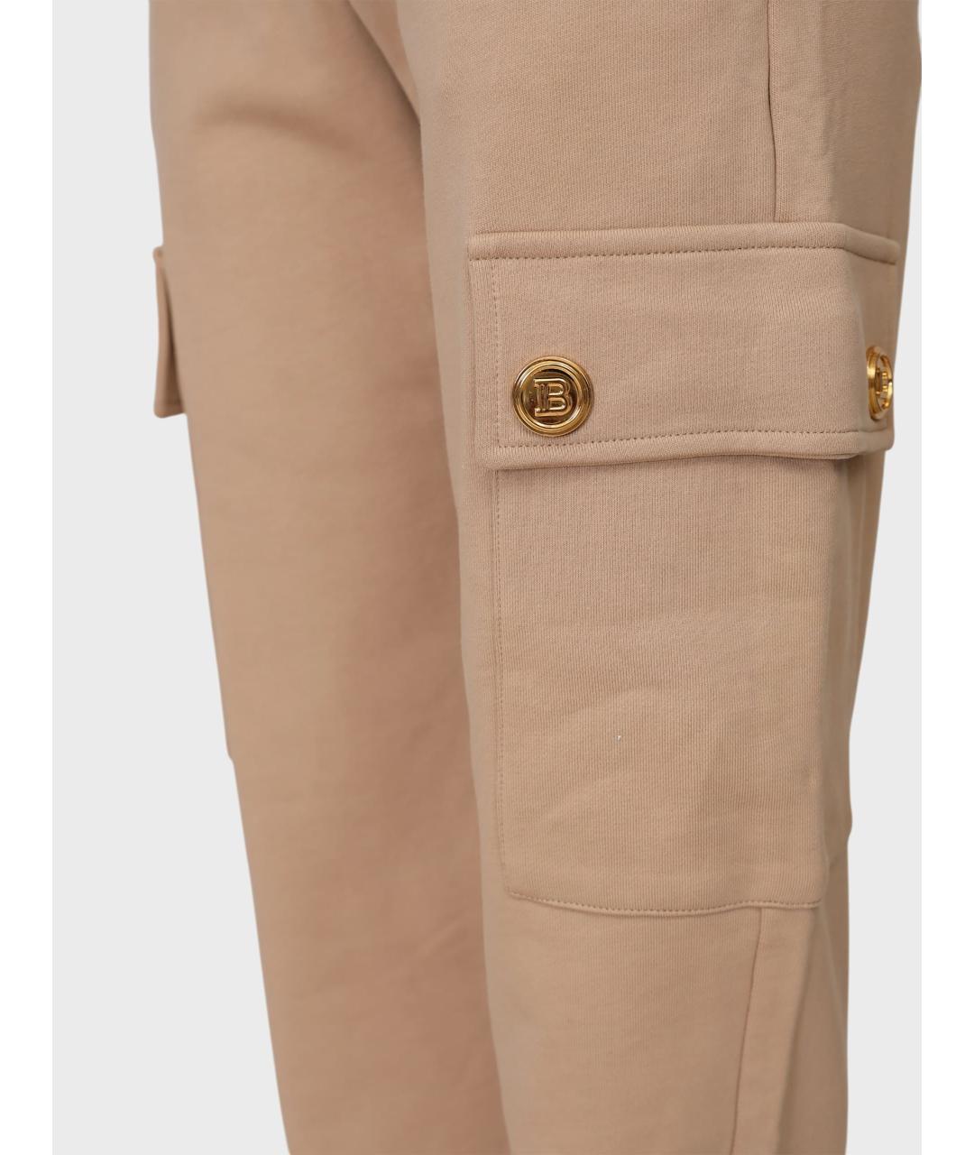 BALMAIN Бежевые хлопко-эластановые брюки узкие, фото 3
