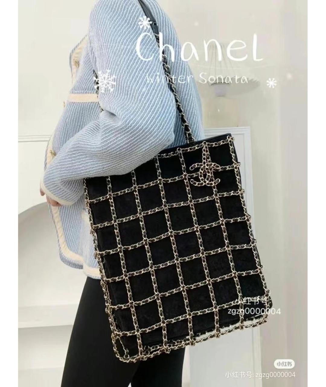 CHANEL Черная кожаная сумка тоут, фото 5