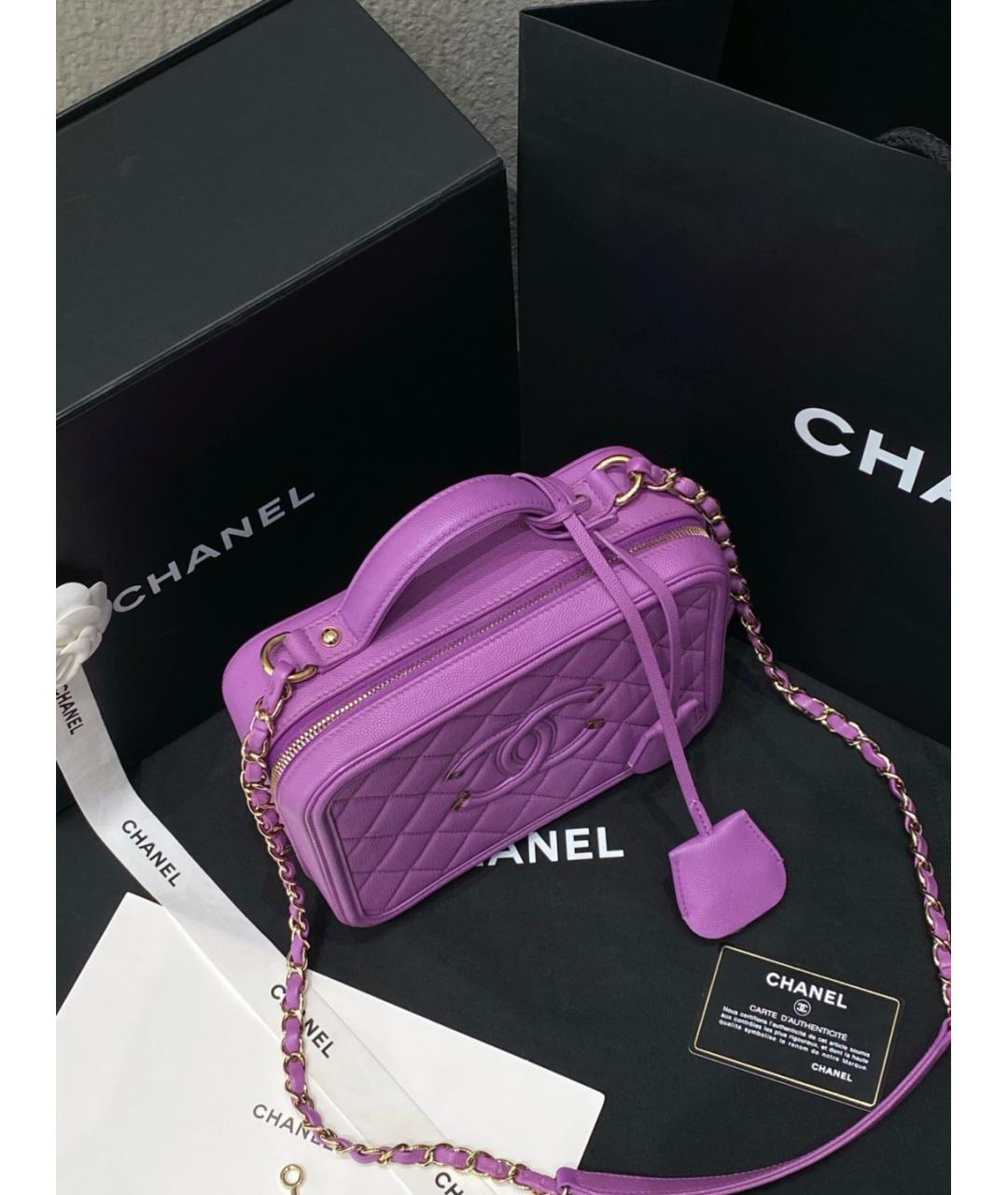 CHANEL Фиолетовая кожаная сумка с короткими ручками, фото 7