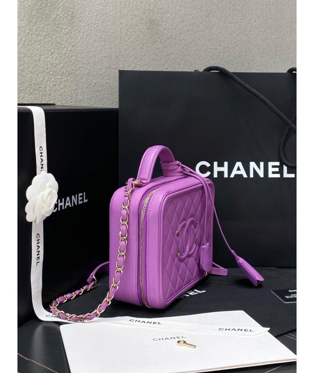CHANEL Фиолетовая кожаная сумка с короткими ручками, фото 4