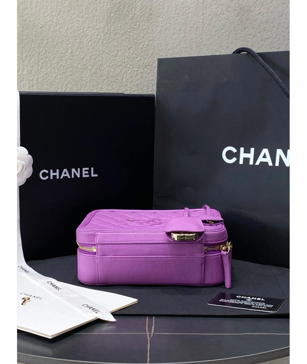 CHANEL Фиолетовая кожаная сумка с короткими ручками, фото 8