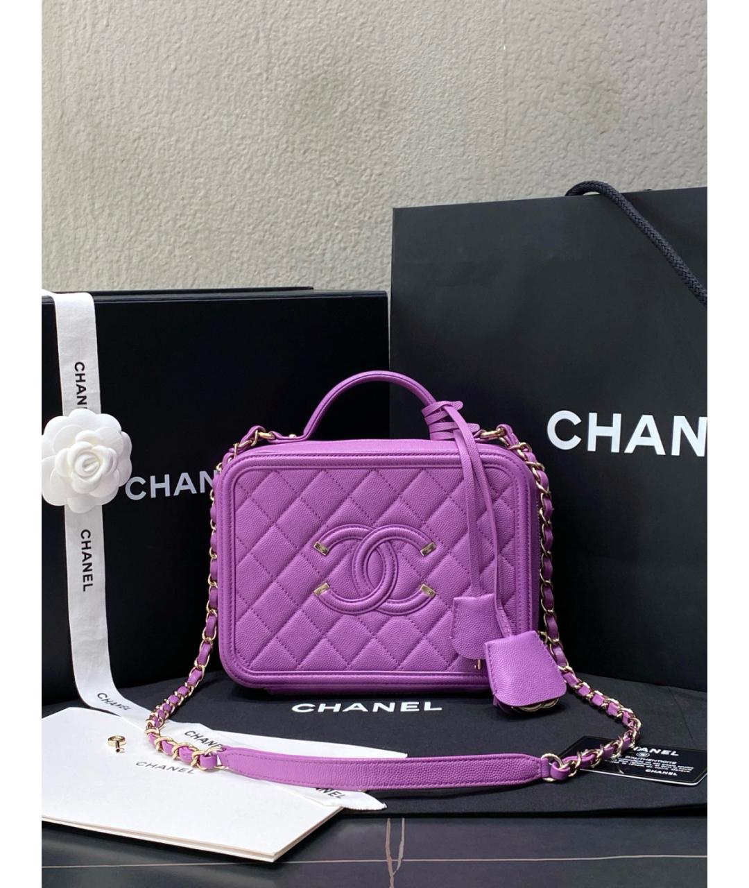 CHANEL Фиолетовая кожаная сумка с короткими ручками, фото 10