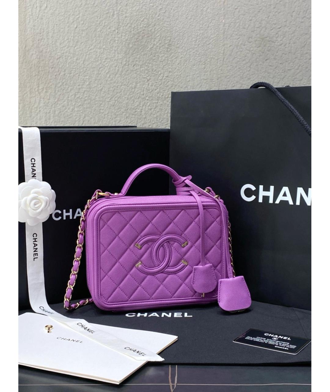 CHANEL Фиолетовая кожаная сумка с короткими ручками, фото 2