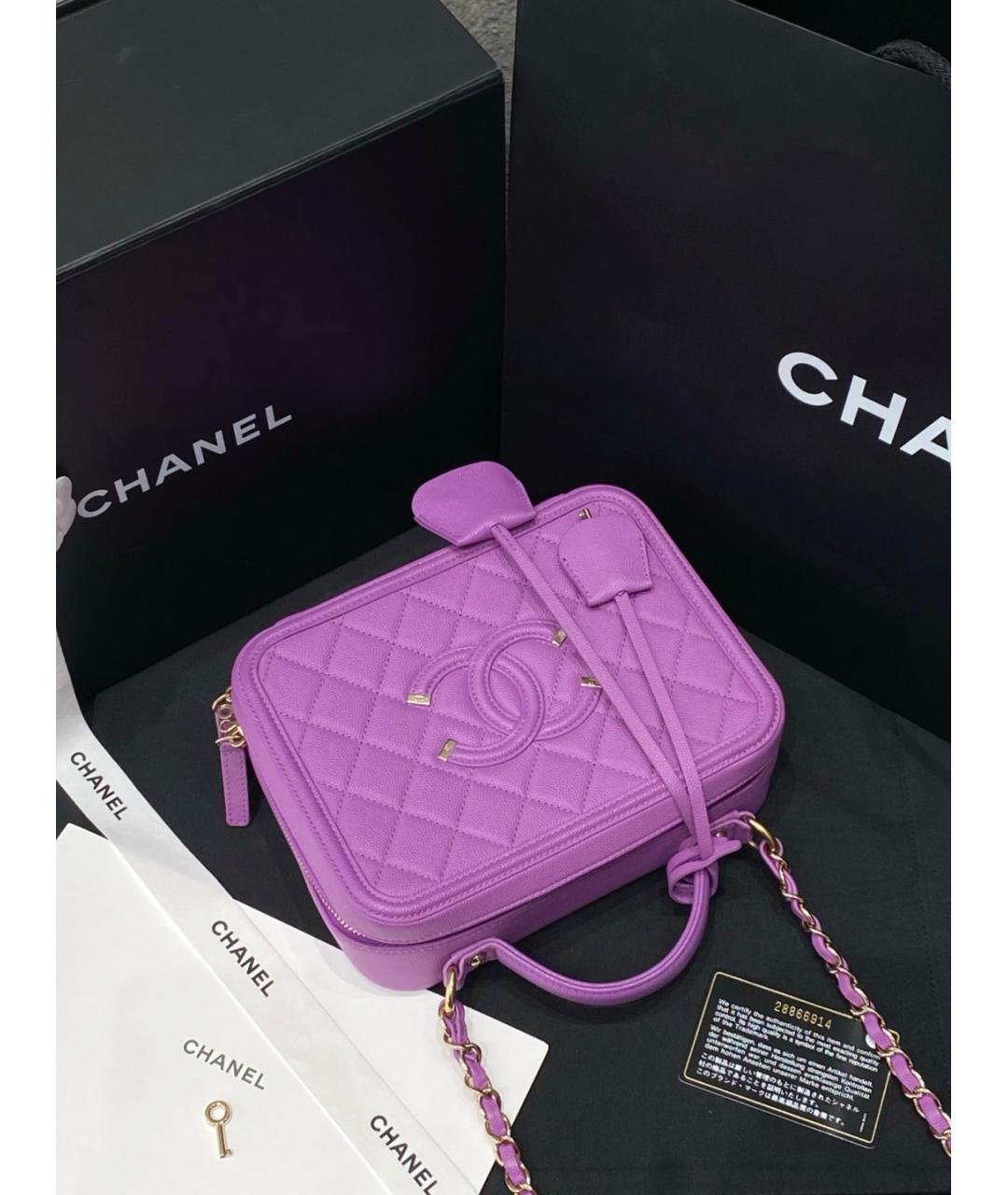CHANEL Фиолетовая кожаная сумка с короткими ручками, фото 6