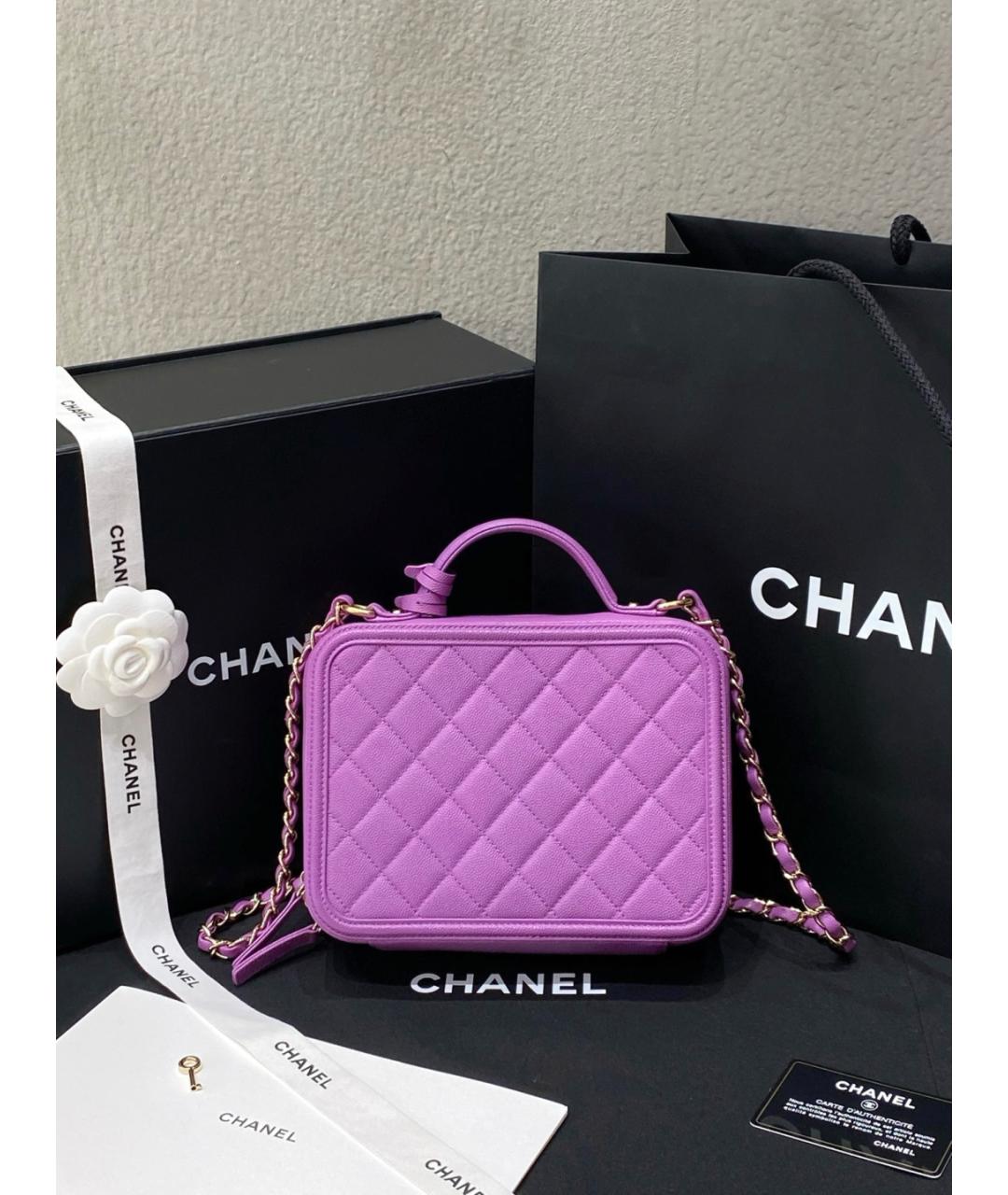 CHANEL Фиолетовая кожаная сумка с короткими ручками, фото 3