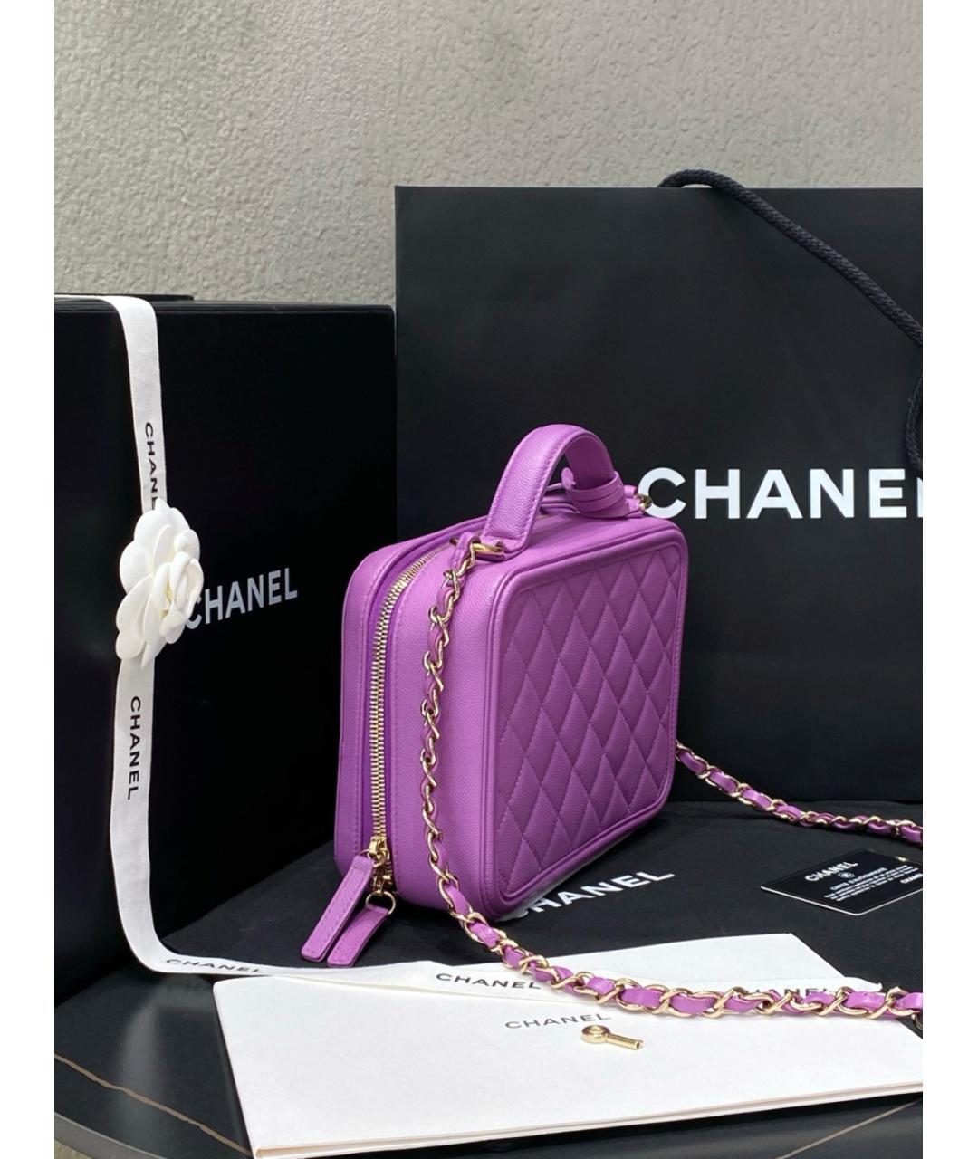 CHANEL Фиолетовая кожаная сумка с короткими ручками, фото 5