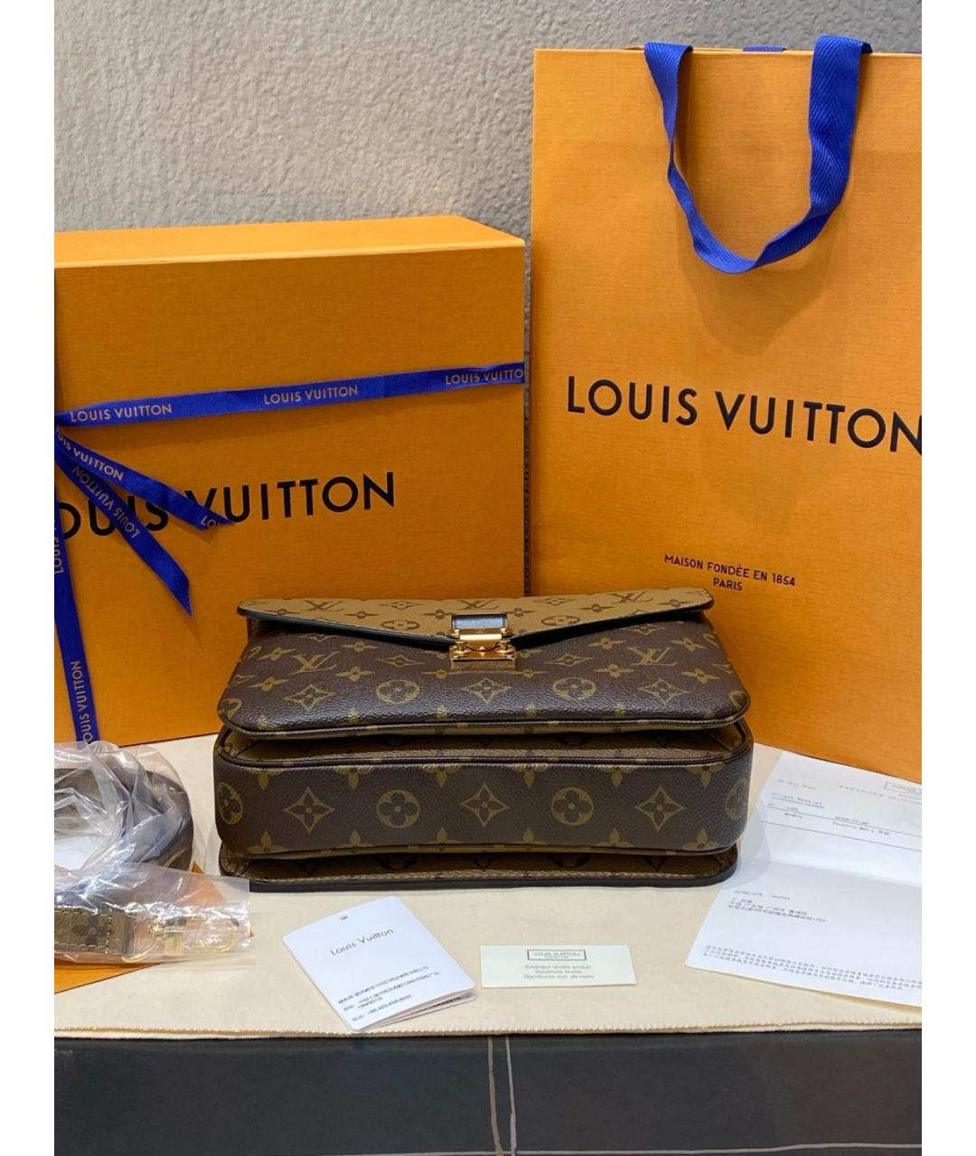 LOUIS VUITTON Коричневая канва сумка с короткими ручками, фото 5