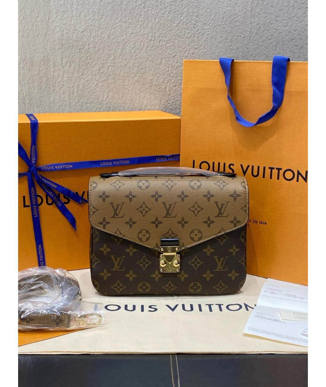 LOUIS VUITTON Коричневая канва сумка с короткими ручками, фото 9