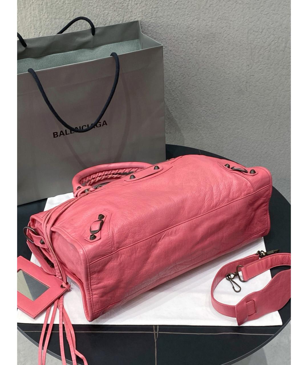 BALENCIAGA Розовая кожаная сумка с короткими ручками, фото 5