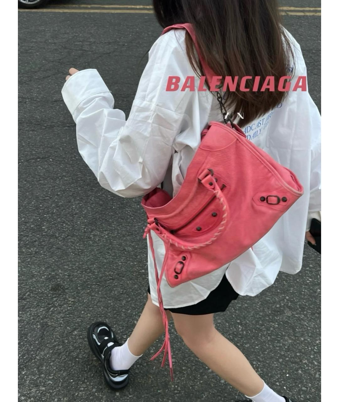 BALENCIAGA Розовая кожаная сумка с короткими ручками, фото 7