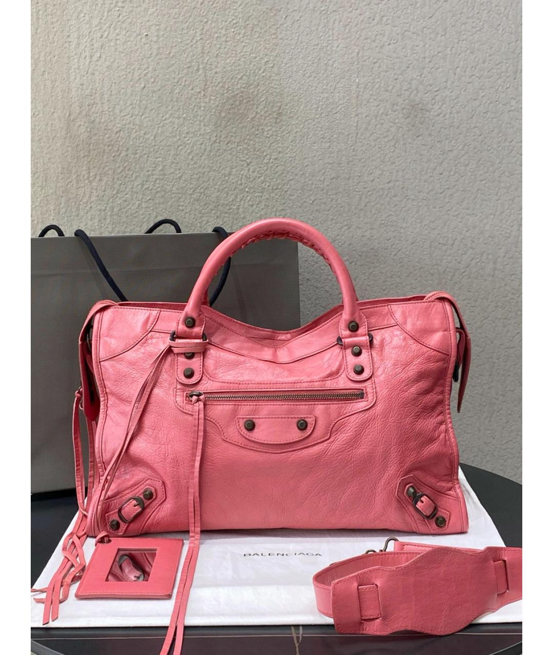 BALENCIAGA Розовая кожаная сумка с короткими ручками, фото 9