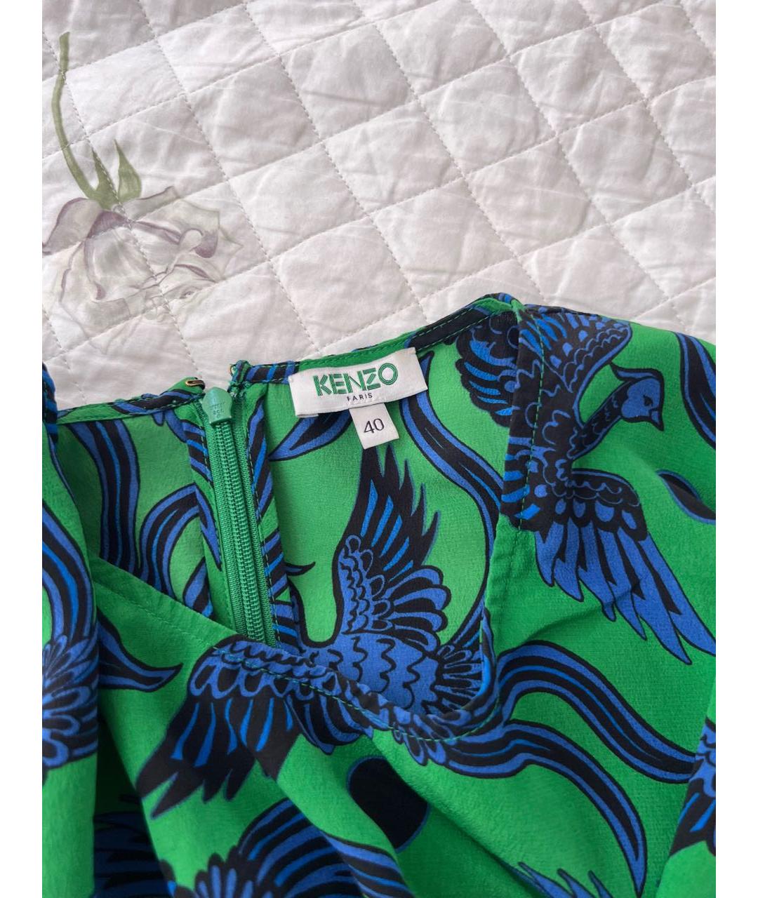 KENZO Зеленое шелковое повседневное платье, фото 6