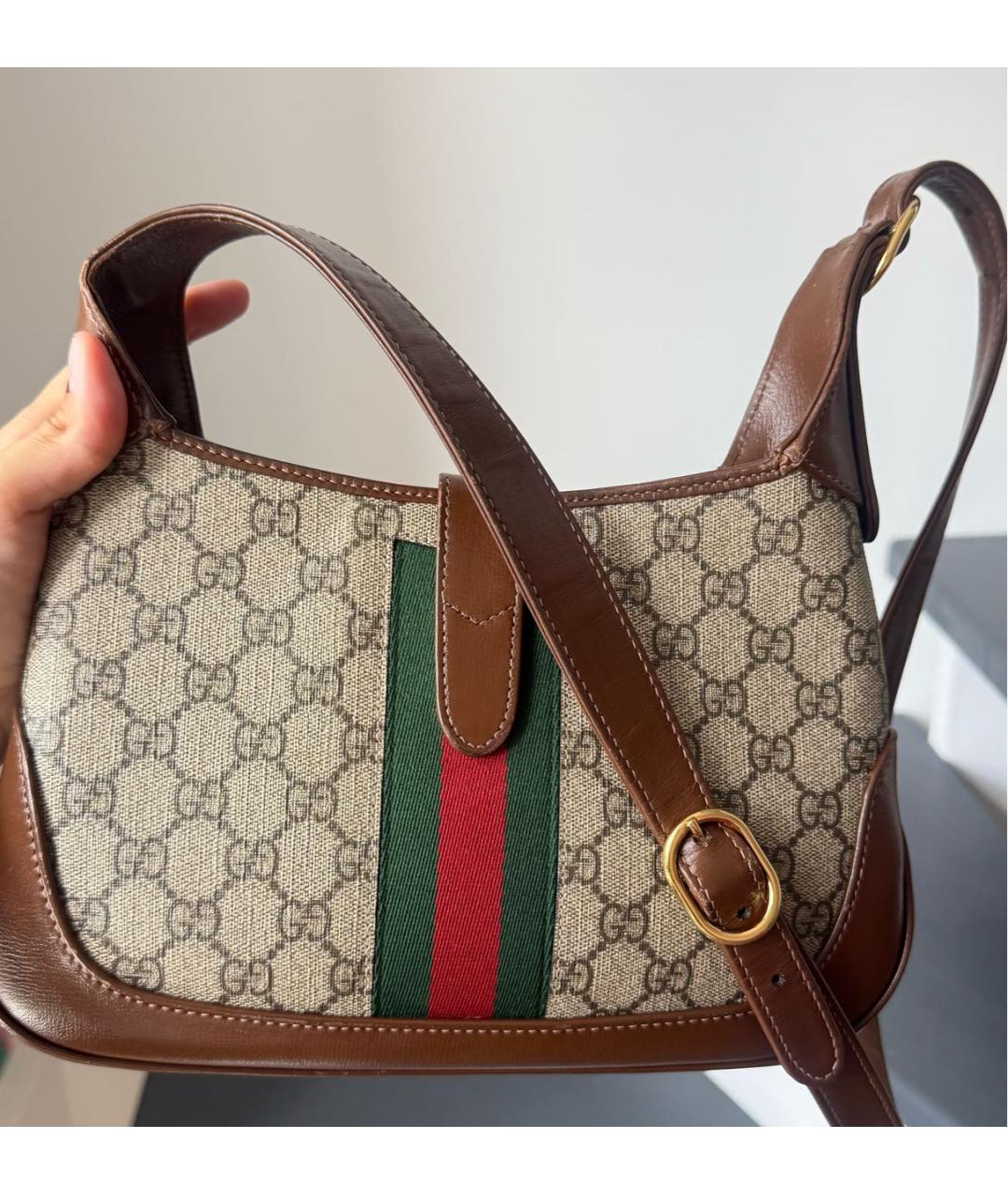 GUCCI Бежевая канва сумка с короткими ручками, фото 3