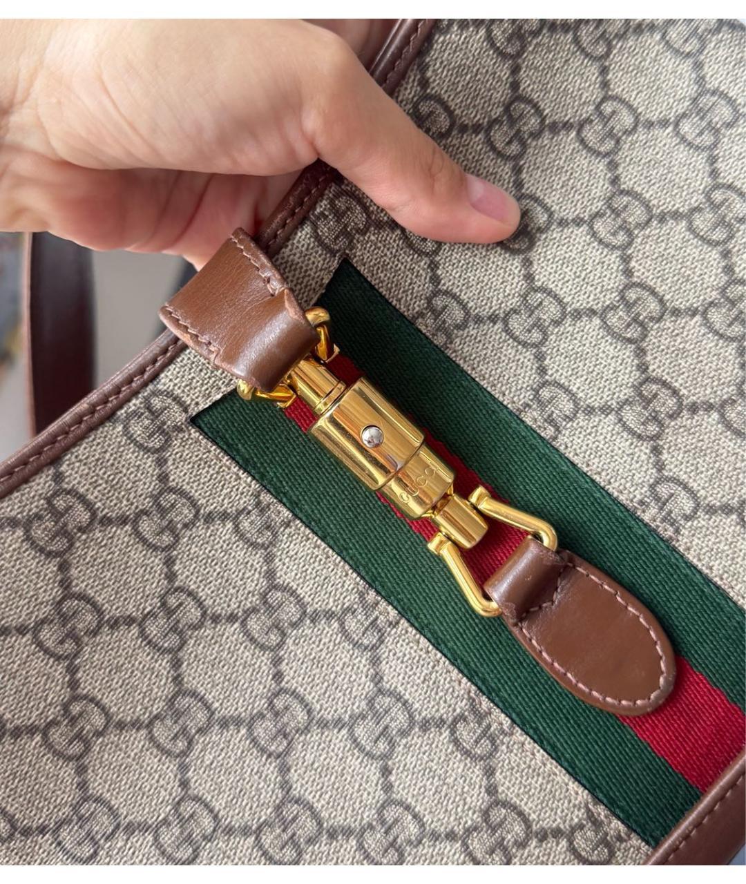GUCCI Бежевая канва сумка с короткими ручками, фото 5