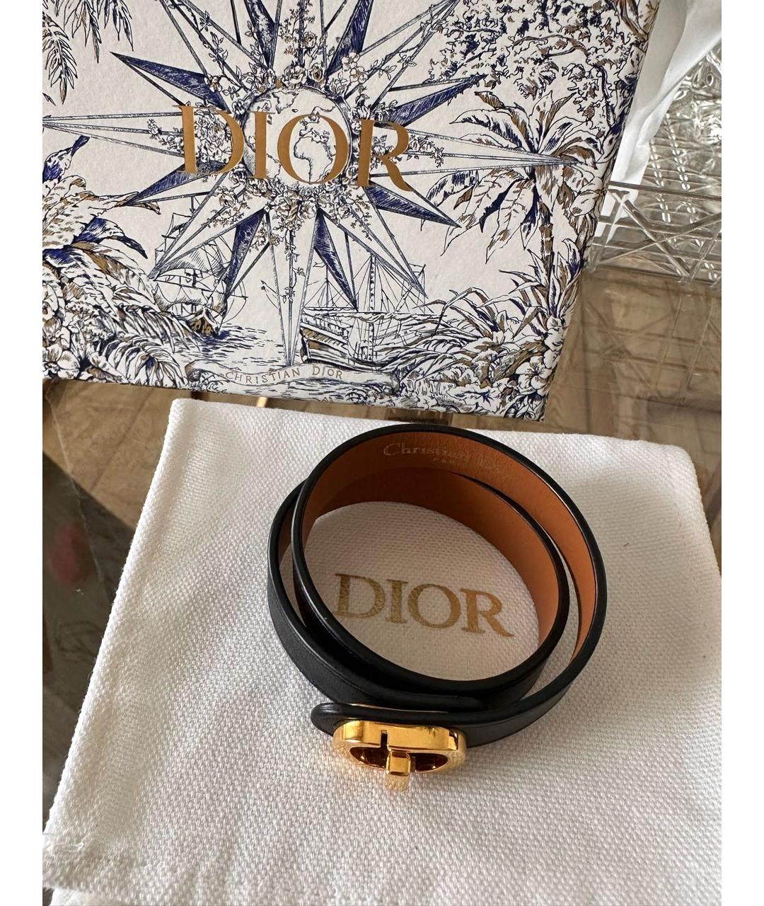 CHRISTIAN DIOR Черный кожаный браслет, фото 6